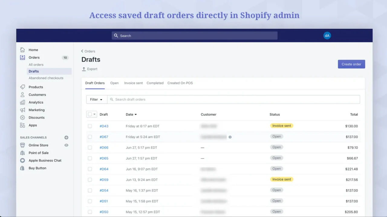 Access saved draft orders directly in Shopify admin