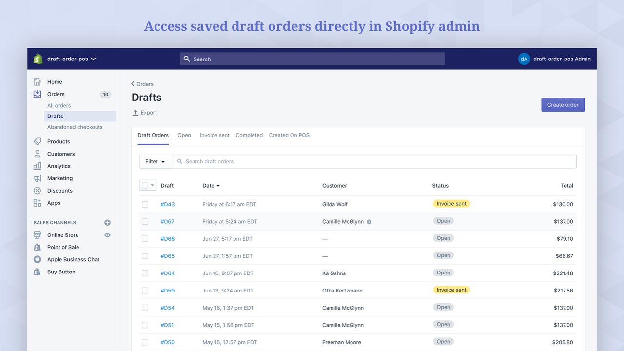 Accede a los pedidos en borrador guardados directamente en el administrador de Shopify