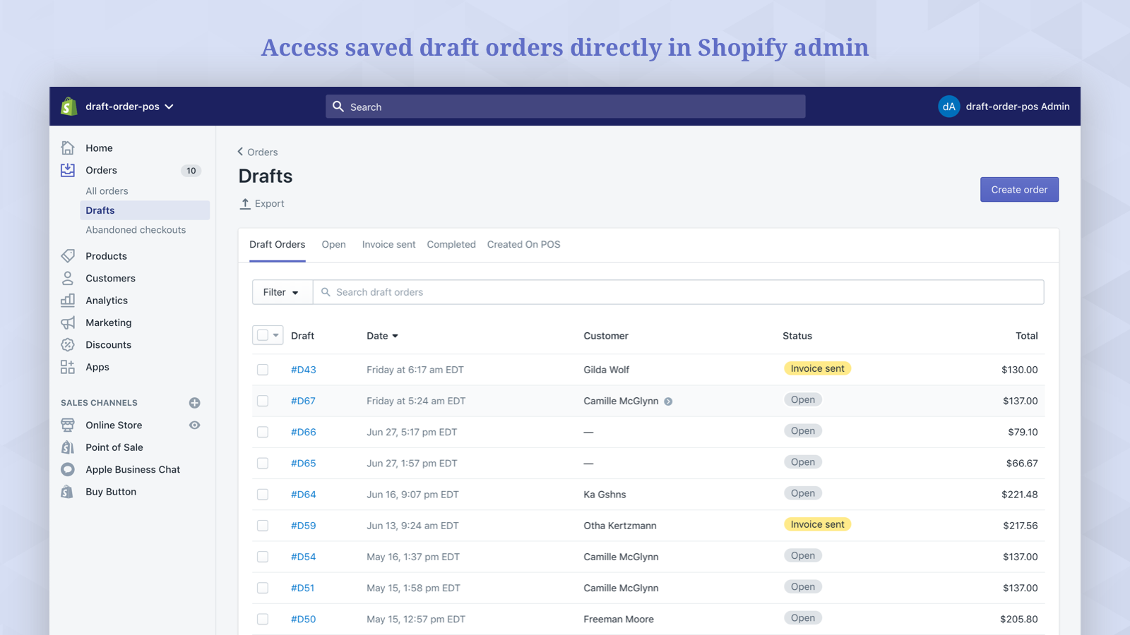 Accede a los pedidos en borrador guardados directamente en el administrador de Shopify