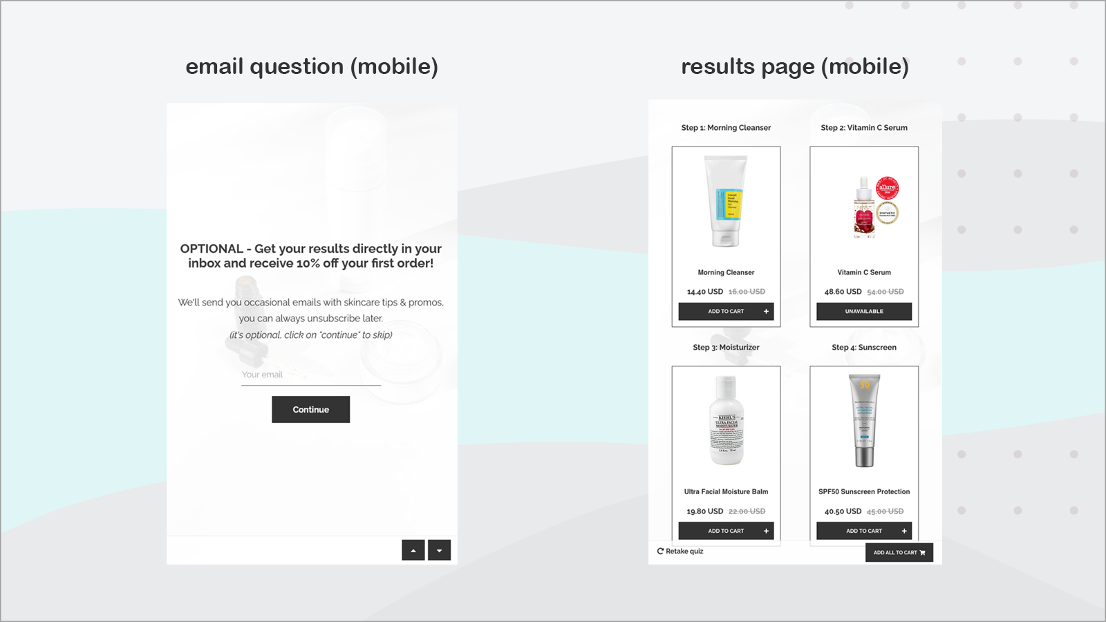 Lead capture vragen - Resultaten pagina met productaanbevelingen