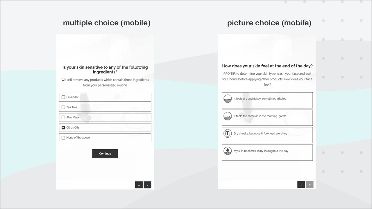 multiple choice and picture choice questions (mobile preview)