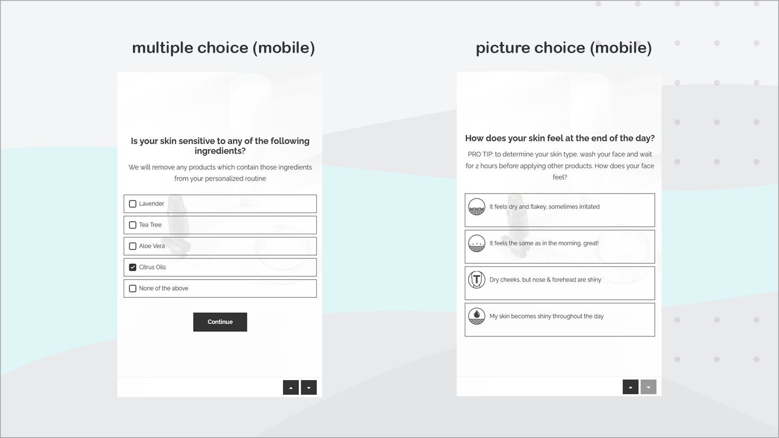 multiple choice and picture choice questions (mobile preview)