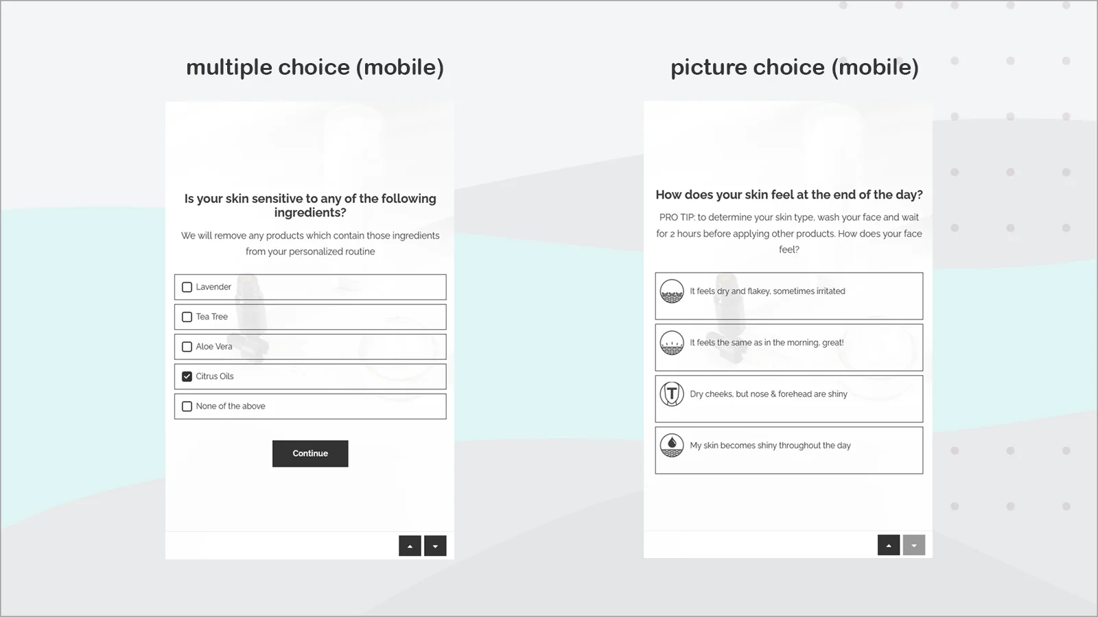 multiple choice and picture choice questions (mobile preview)