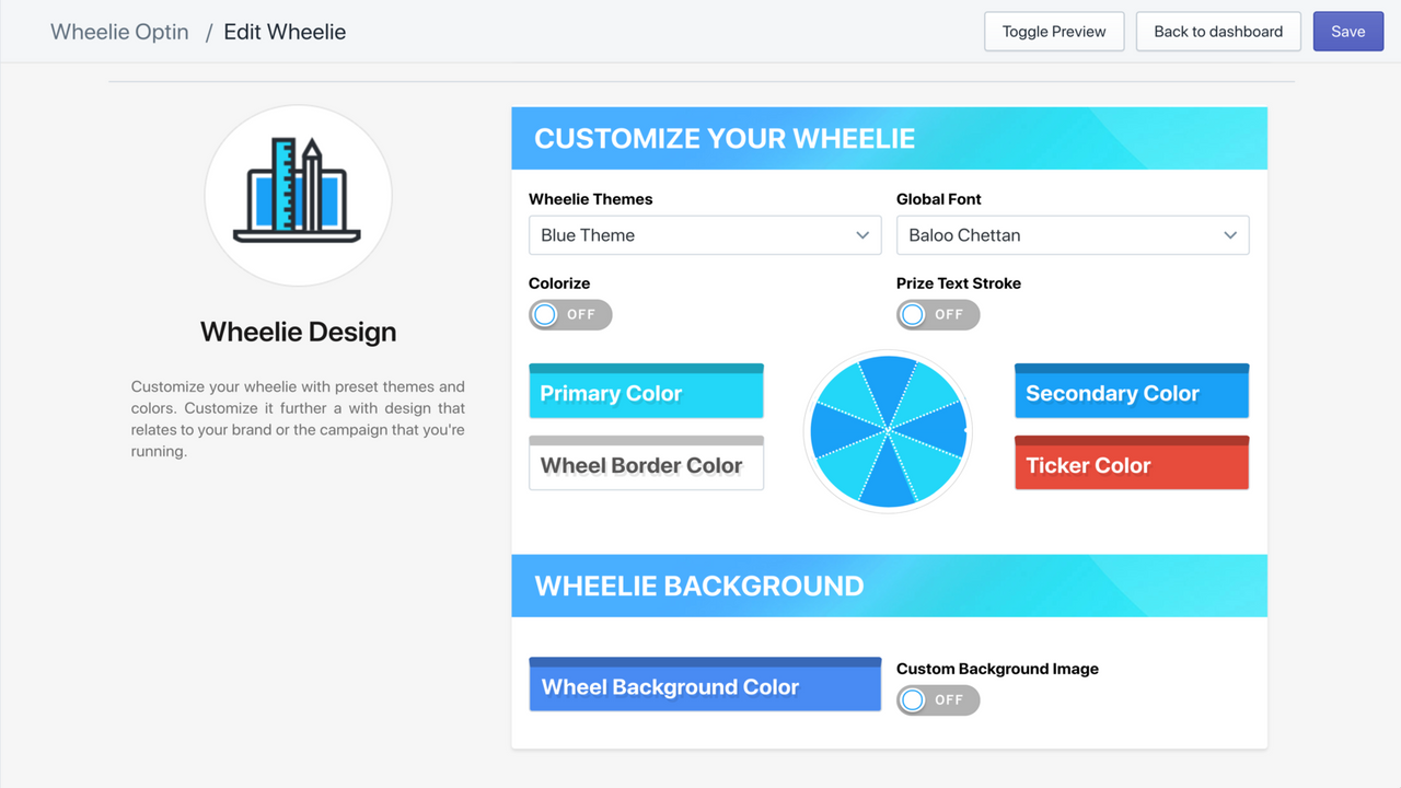 Área de administração para editar o wheelie