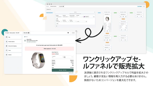 購入後のアップセル体験を簡単に構築できます。