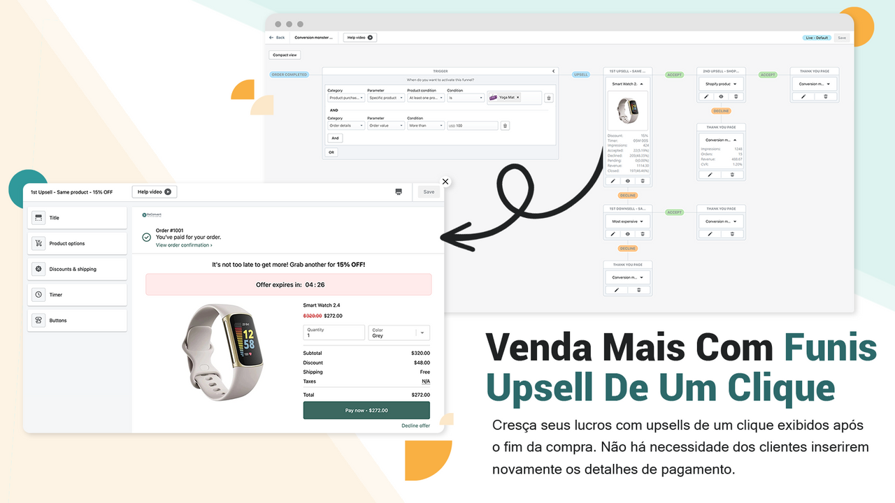 Crie facilmente uma poderosa experiência de upsell pós-compra