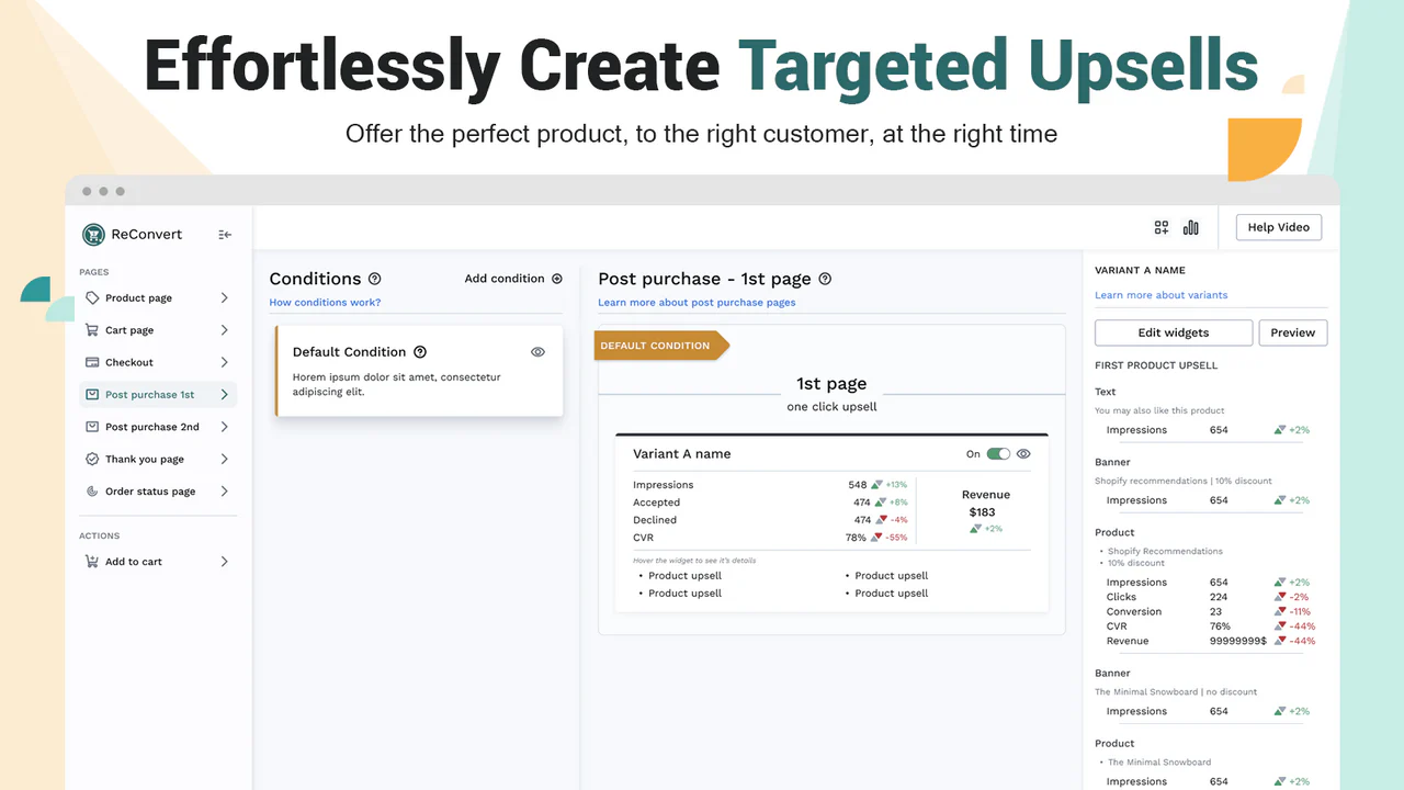 One click upsell, cross-sell & tak-side builder dashboard