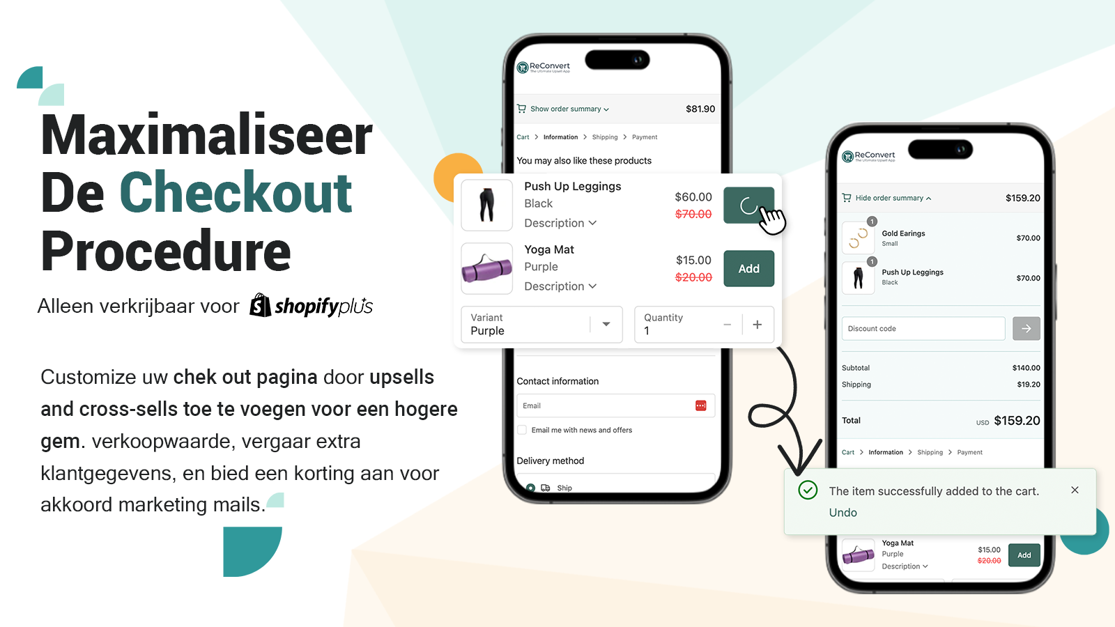 Toon upsells met één klik, optimalisatie voor mobiele apparaten