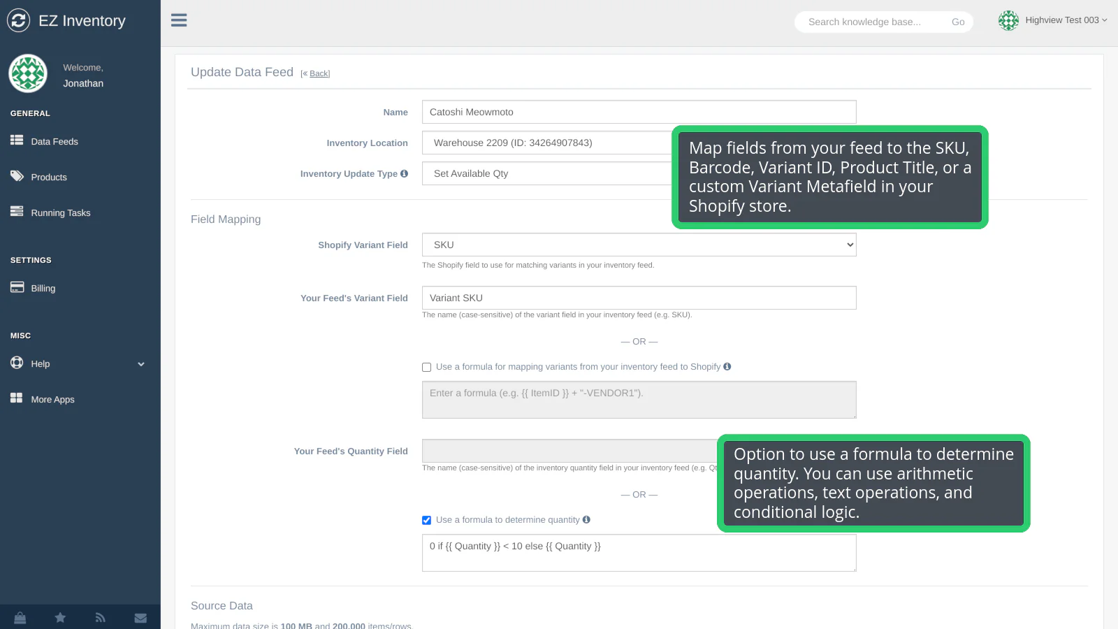 Configuración de Feed de Datos