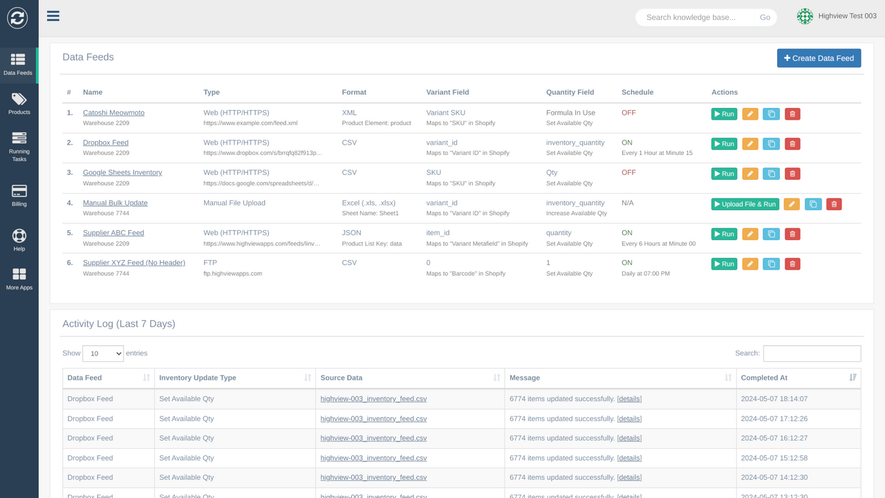 Data Feeds listing