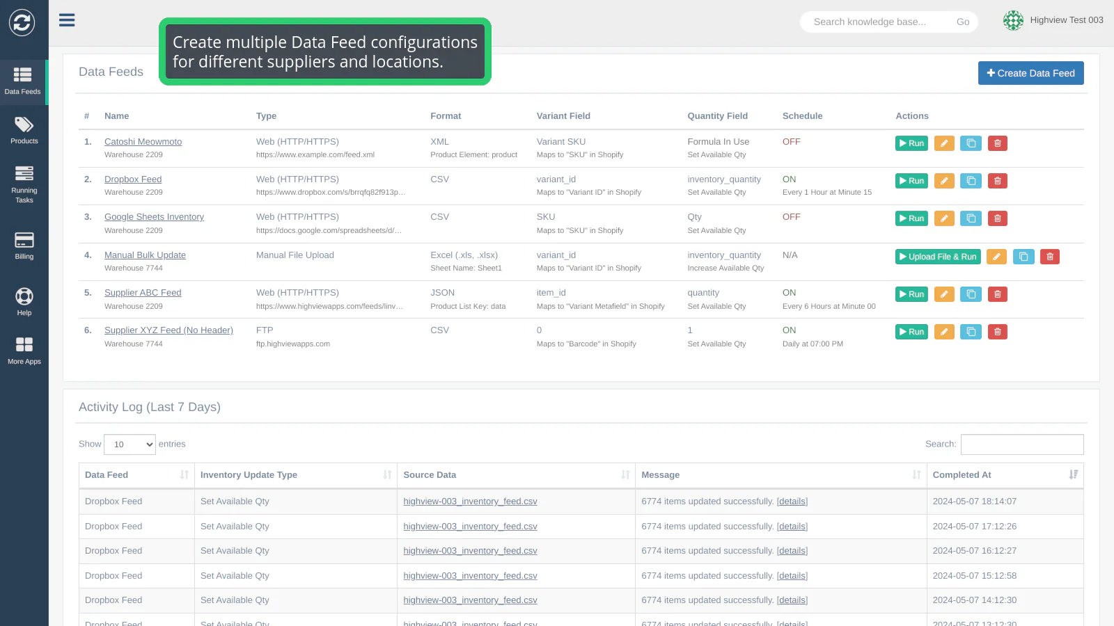 Data Feeds listing