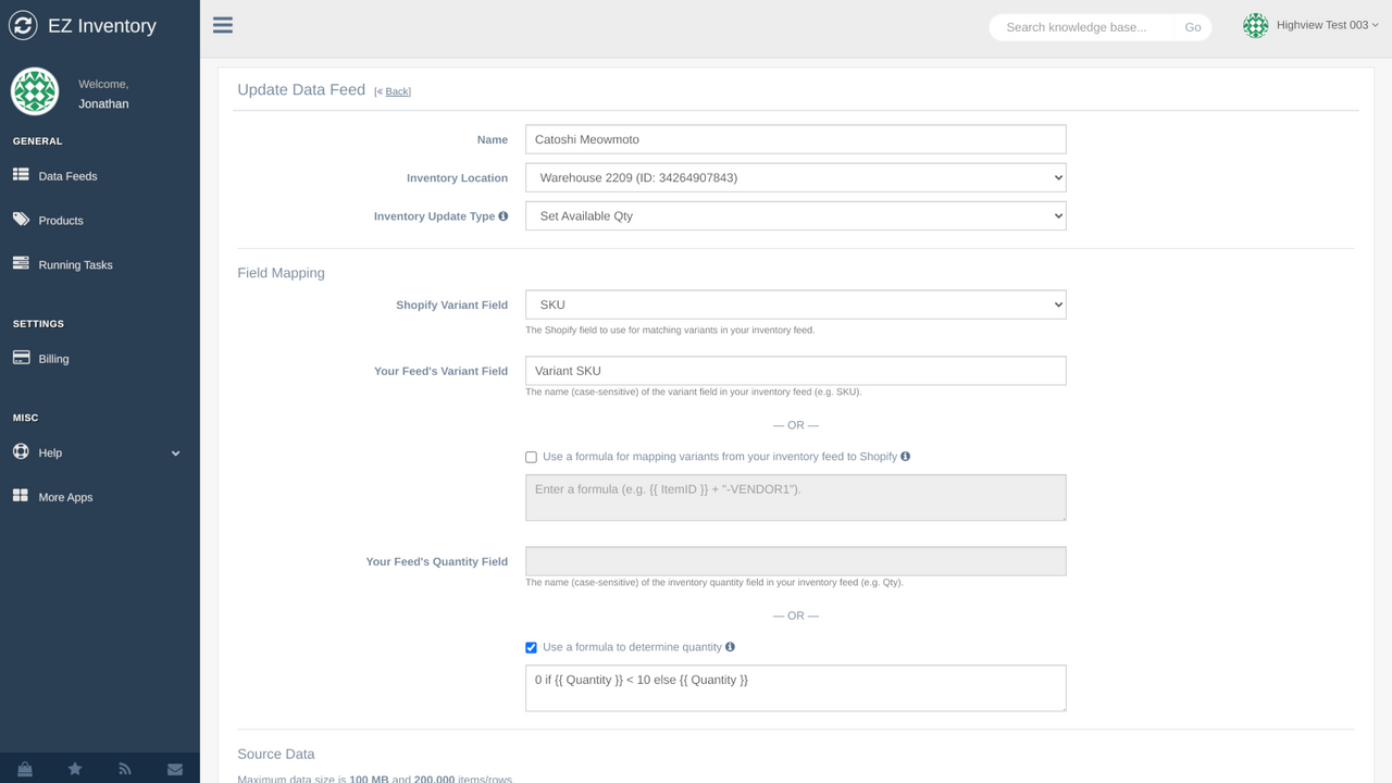 Configuración de Feed de Datos