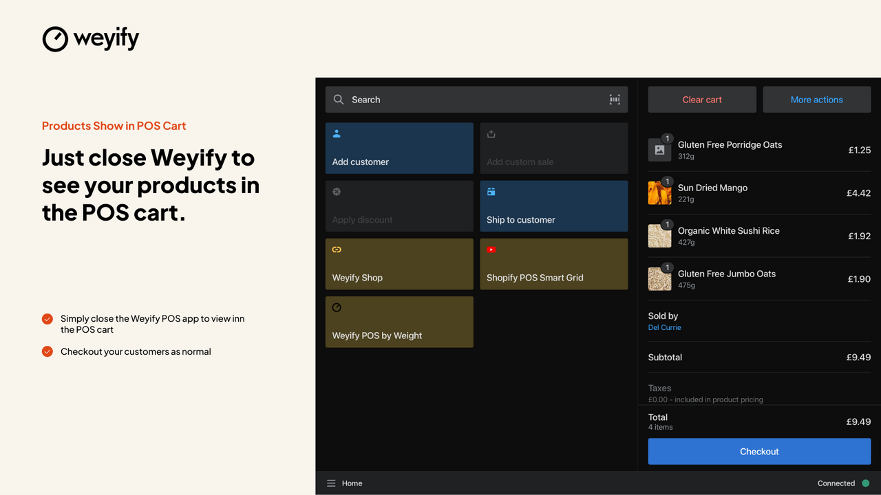 Weyify - Produkter visas i POS-kundvagnen