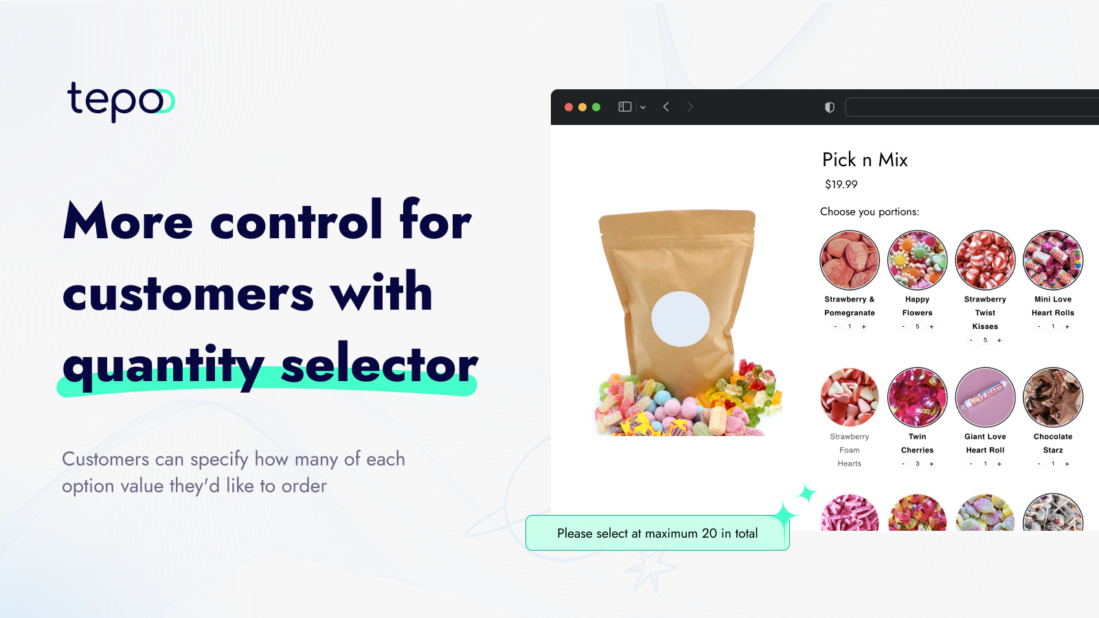 Más control para los clientes con selector de cantidad