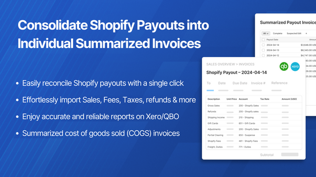 Consolida los pagos de Shopify en facturas resumidas individuales