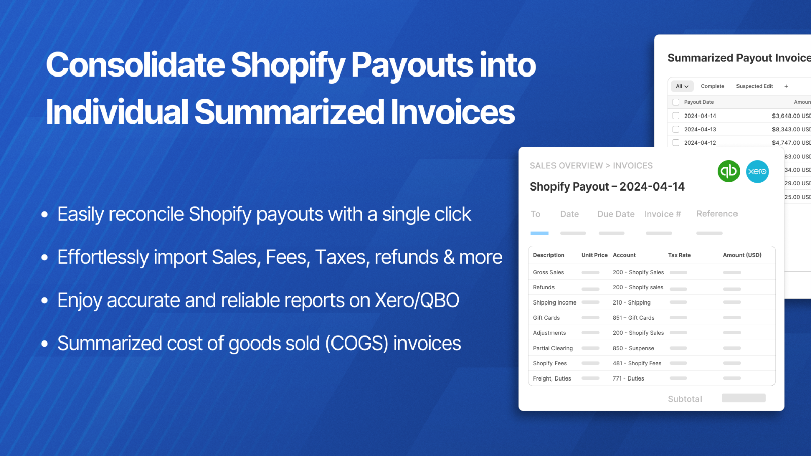 Consolidez les paiements Shopify en factures résumées individuelles