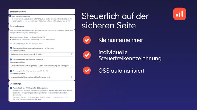 Shopify Steuereinstellungen - Kleinunternehmer - OSS - Befreit