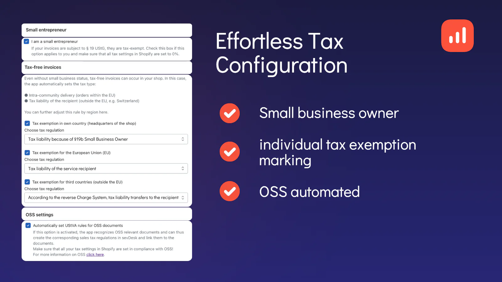 sevdesk Integration - Tax Exemption - OSS - small business