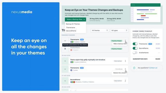 Keep an eye on all the changes in your theme, automatic backups