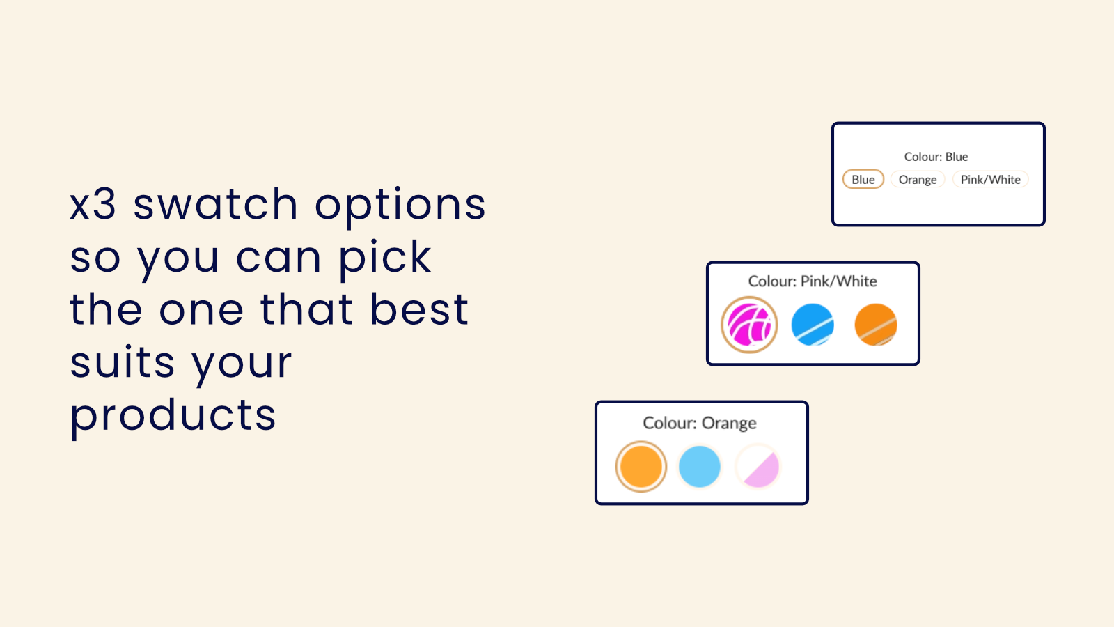 Tre farveprøve muligheder for at passe til dine produkter
