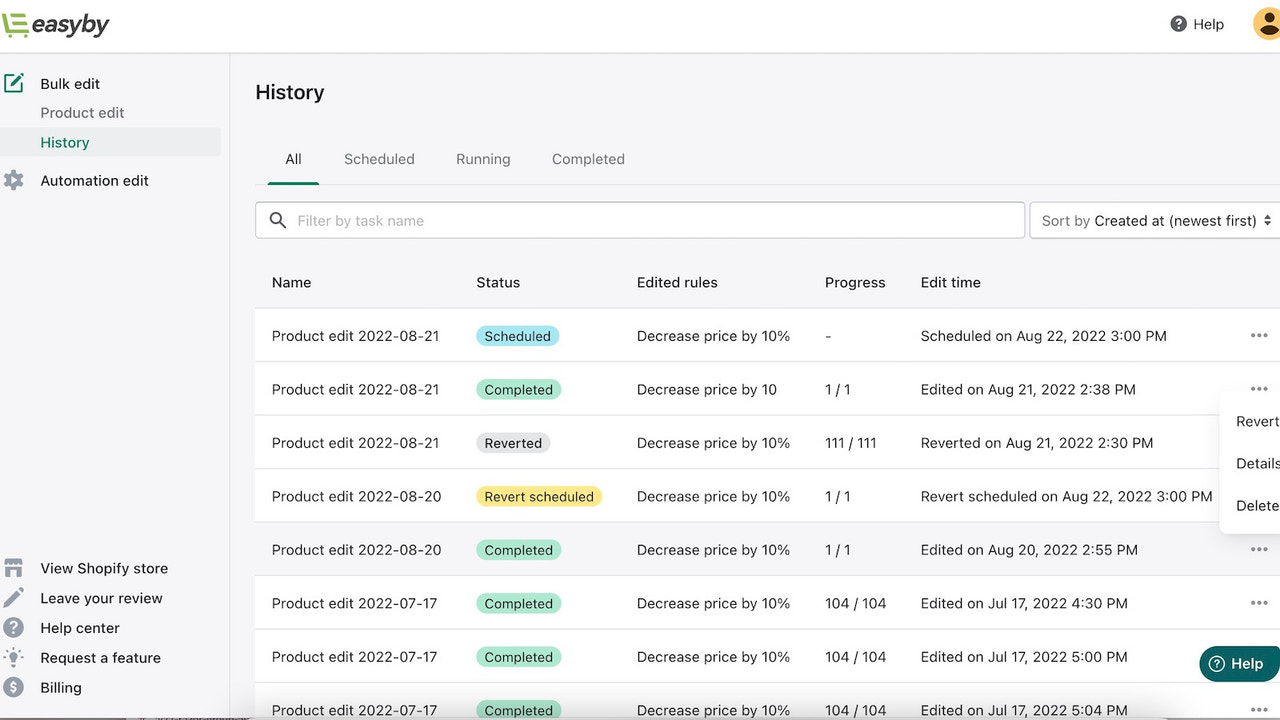 Admin de l'éditeur de produits EasyBy 3