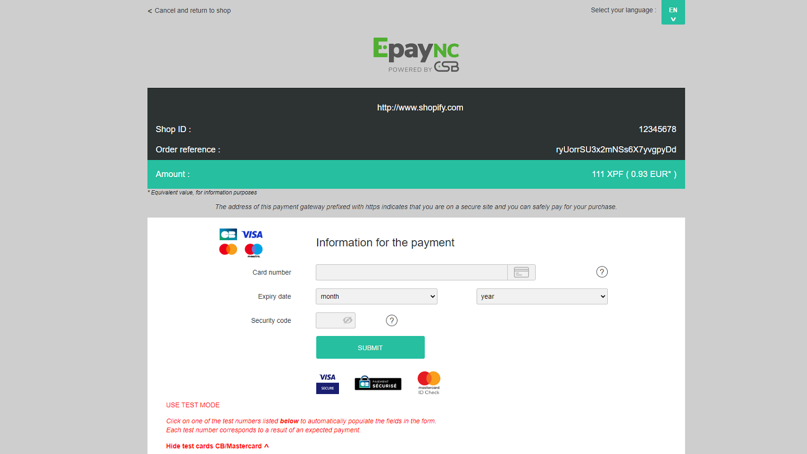 EpayNC Payment page