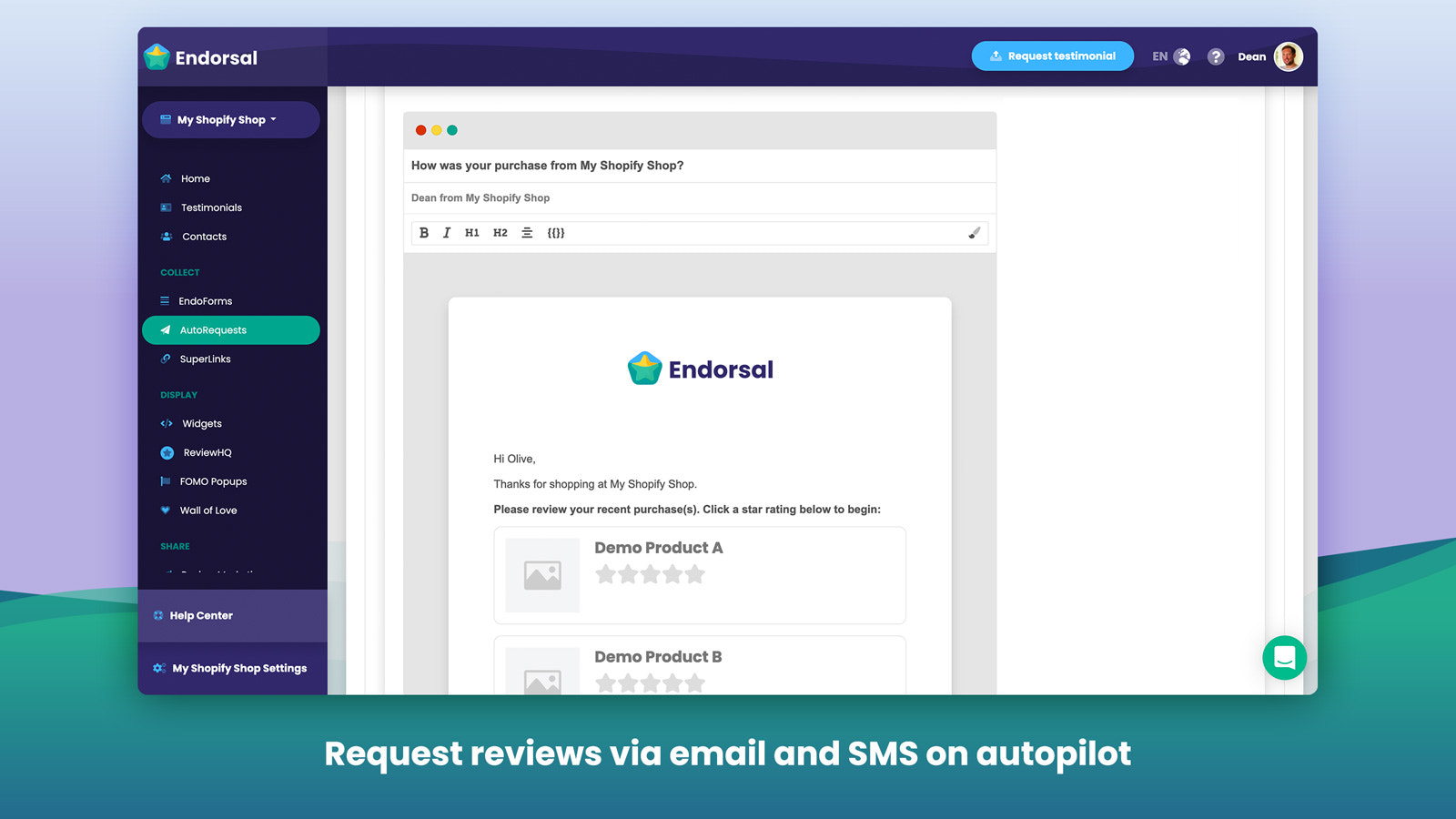 Request reviews via email and SMS on autopilot