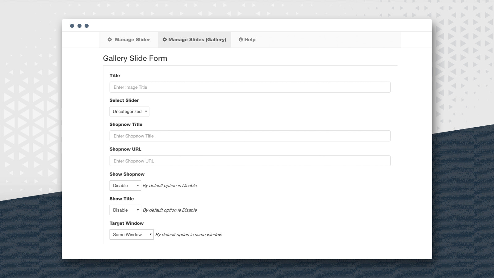 Slider Form Settings