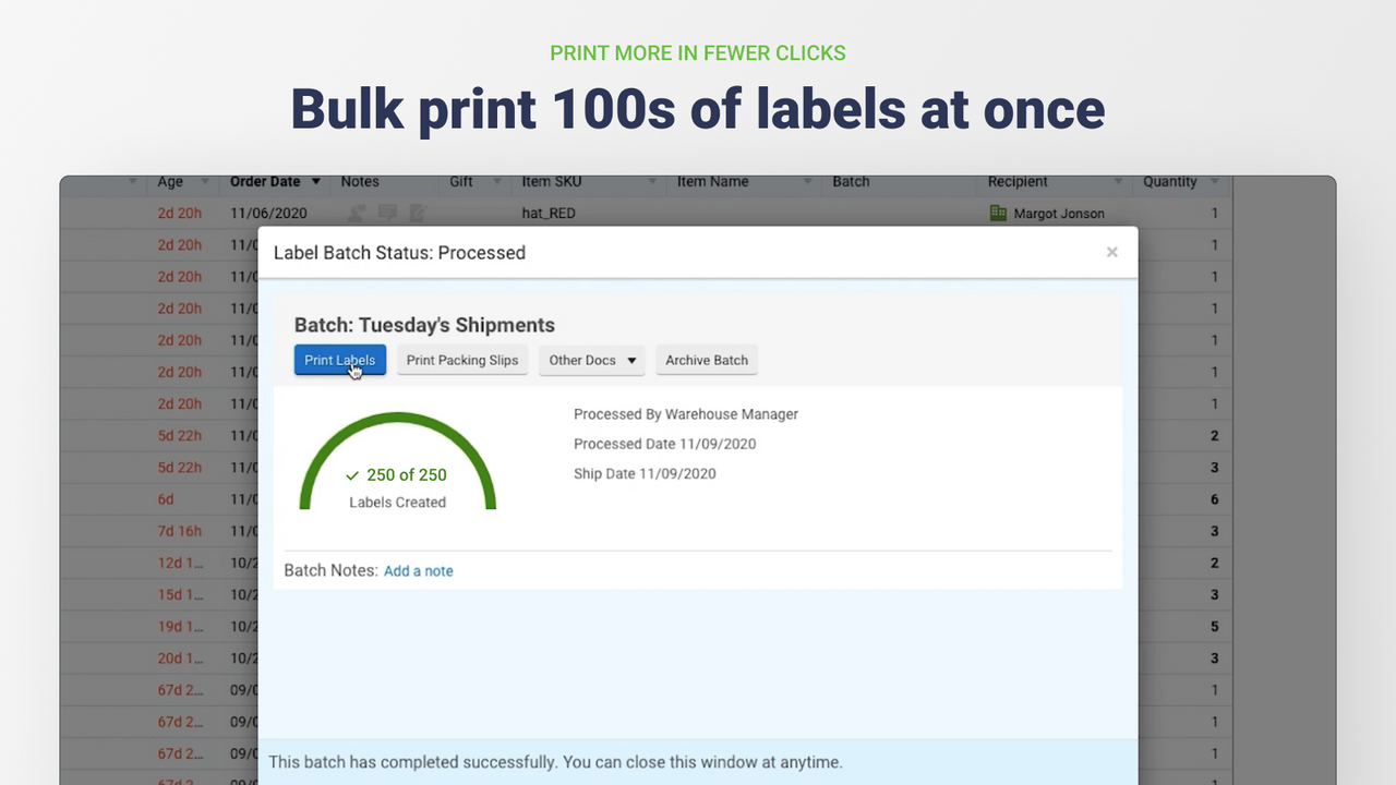 Bulk print hundreder af etiketter med et par klik.