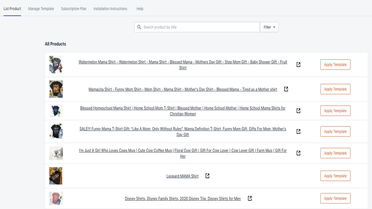 liste de produits - interface utilisateur