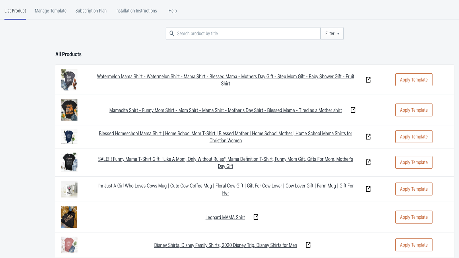 liste de produits - interface utilisateur