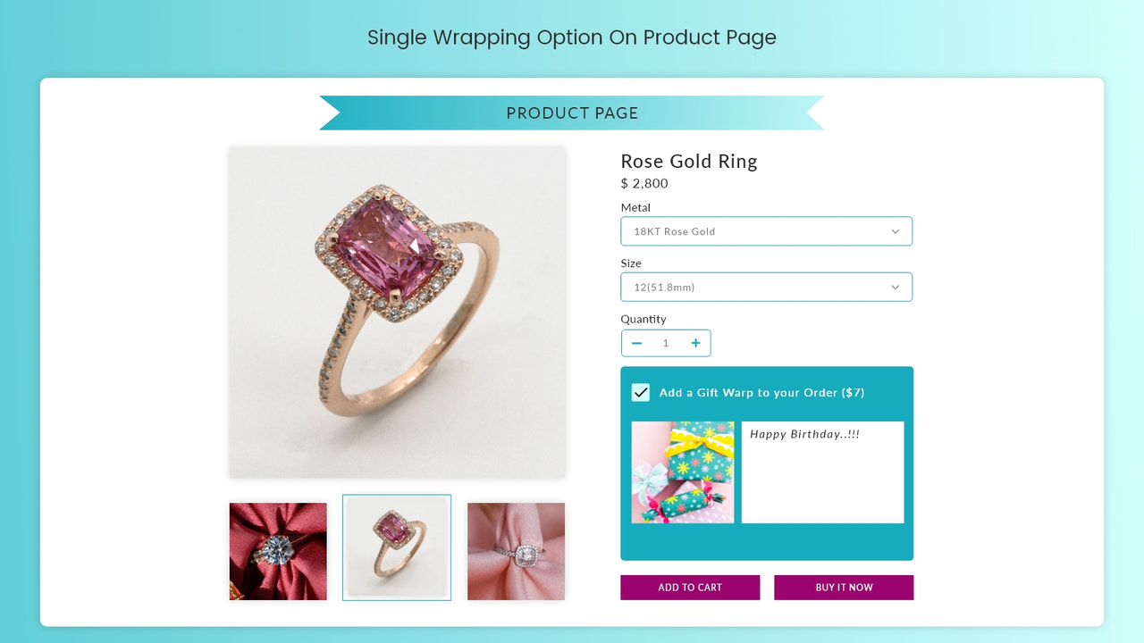 Option d'emballage de cadeau unique sur la page du produit - Application Shopify