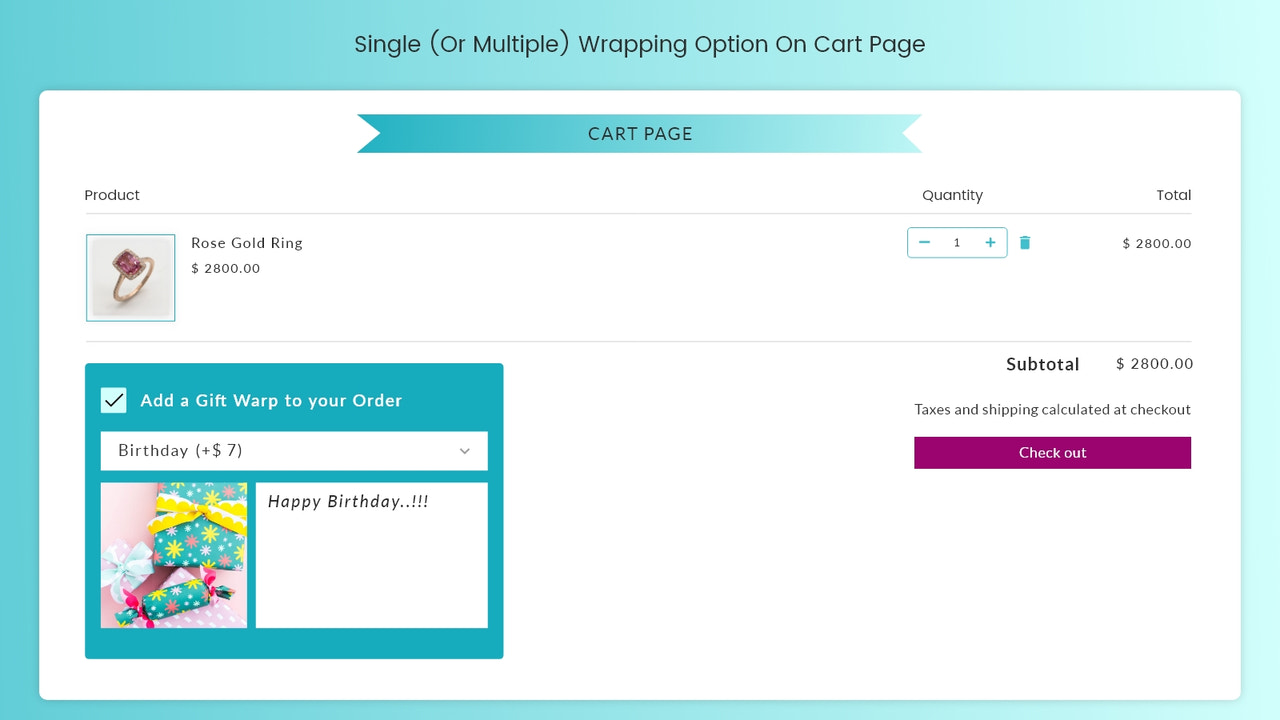 Sinlge/Multiple Wrapping Options on Cart Page
