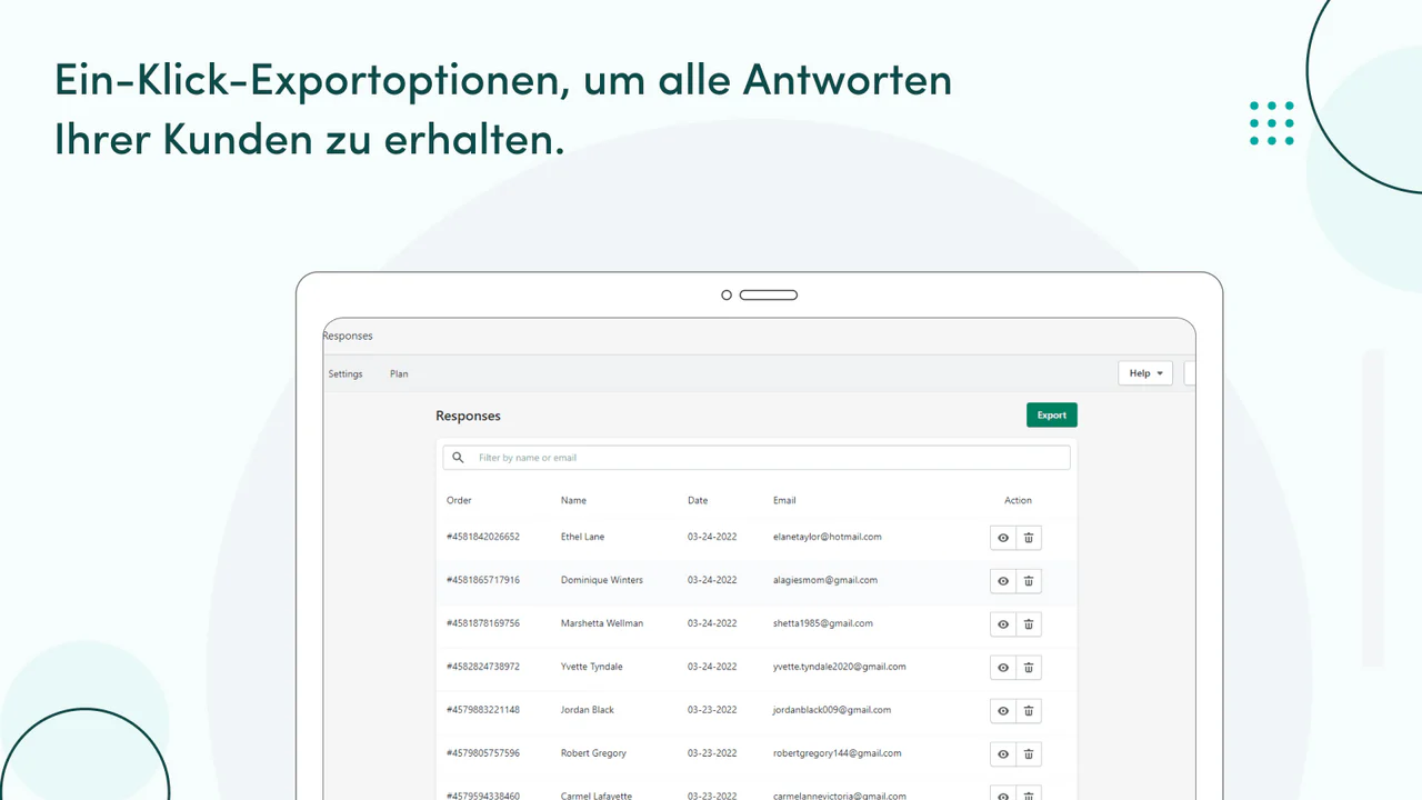 Nutzen Sie die Umfrage und exportieren Sie Kundeninformationen.