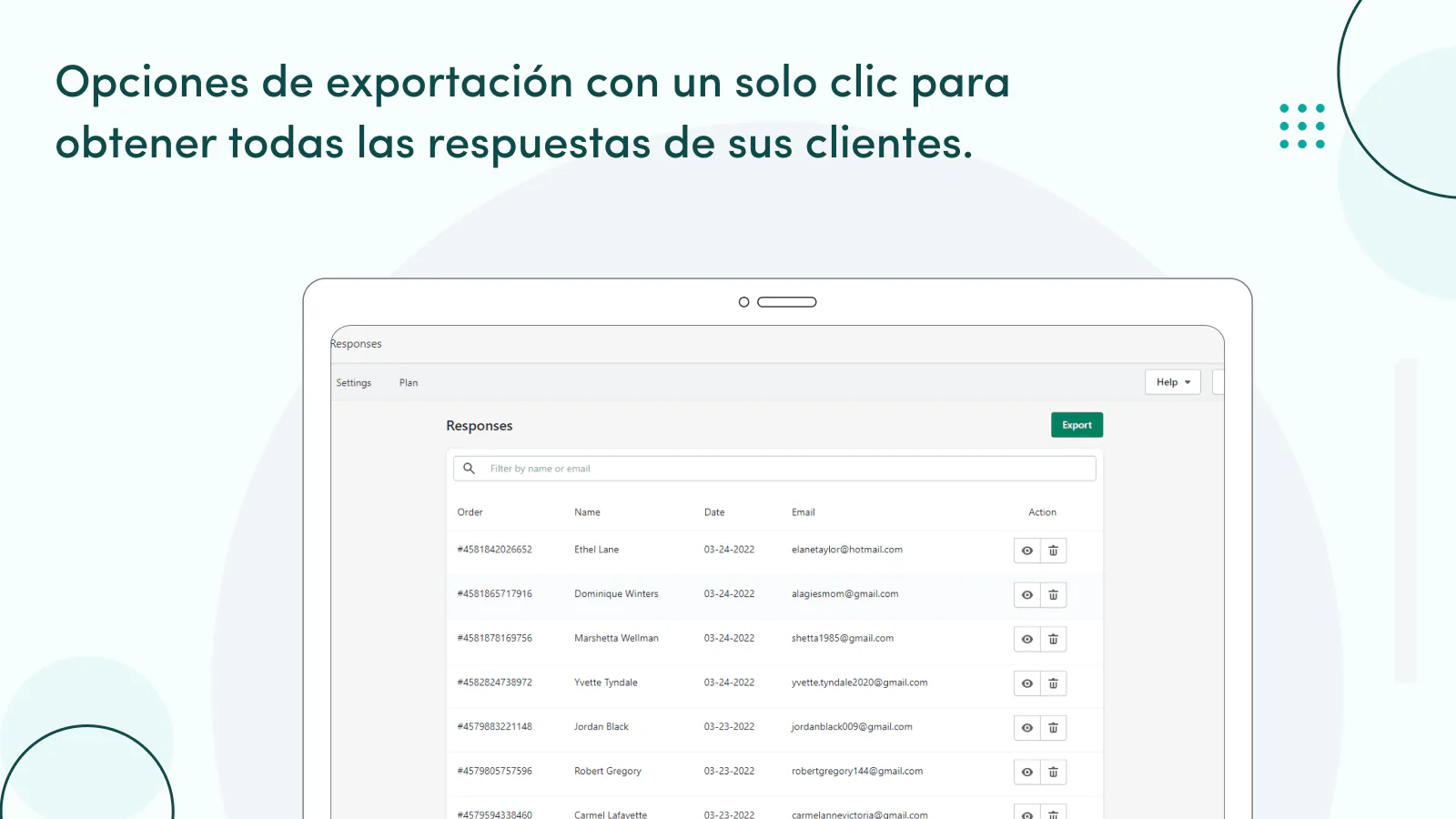 Exporte información del cliente mediante la Encuesta post compra