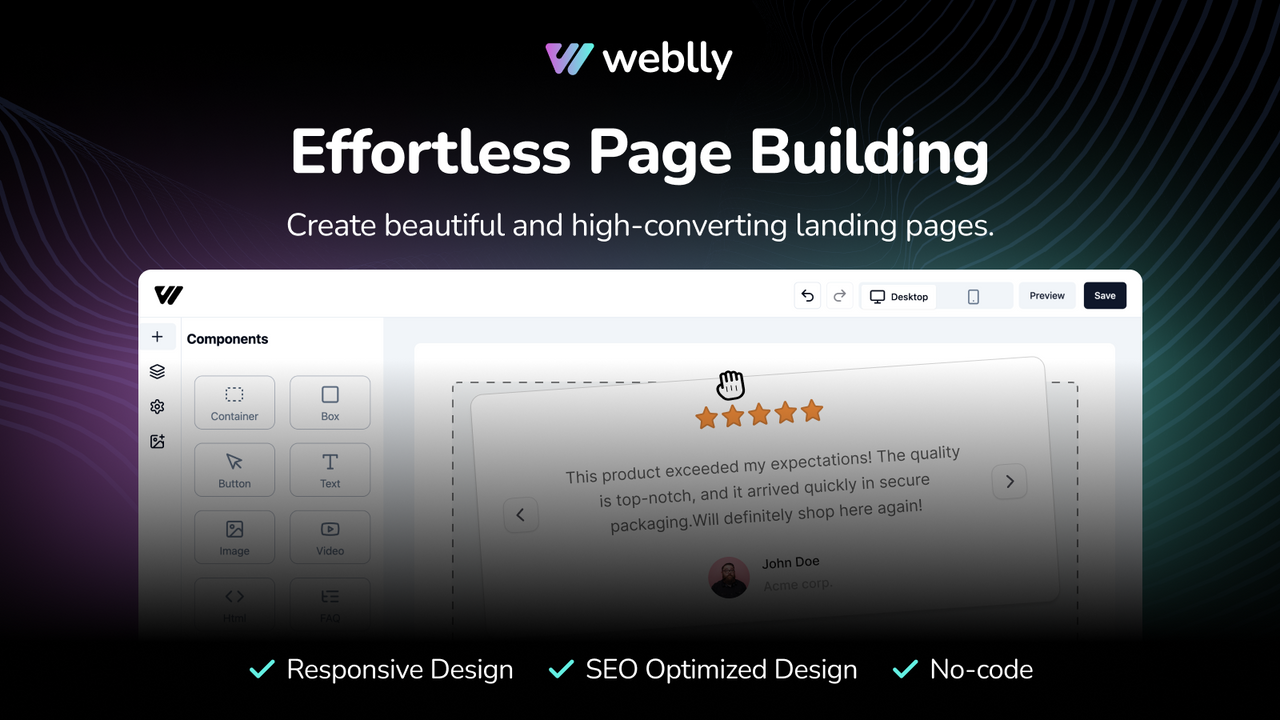 Banner zeigt Weblly als Page Builder App