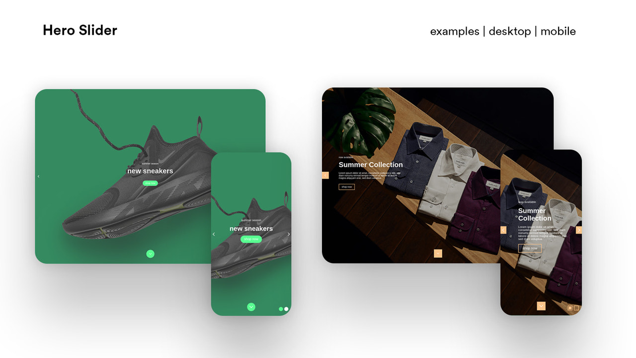 hero slider examples for desktop and mobile viewport
