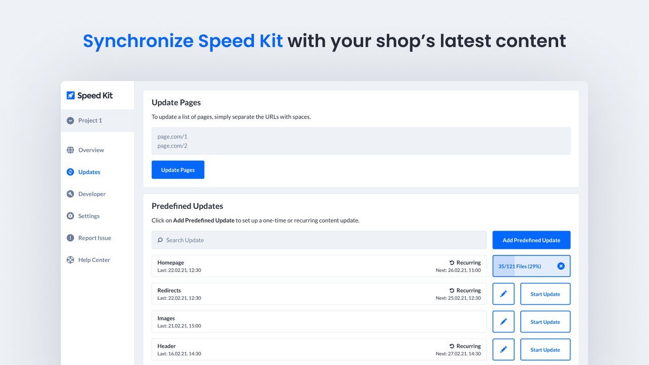 Sincronize Speed Kit com o conteúdo mais recente da sua loja