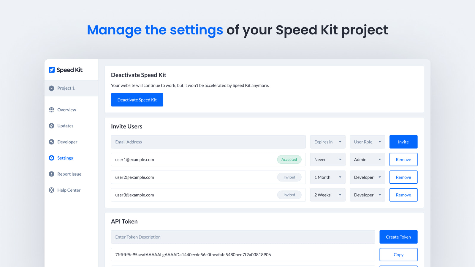 Gérez les paramètres de votre projet Speed Kit