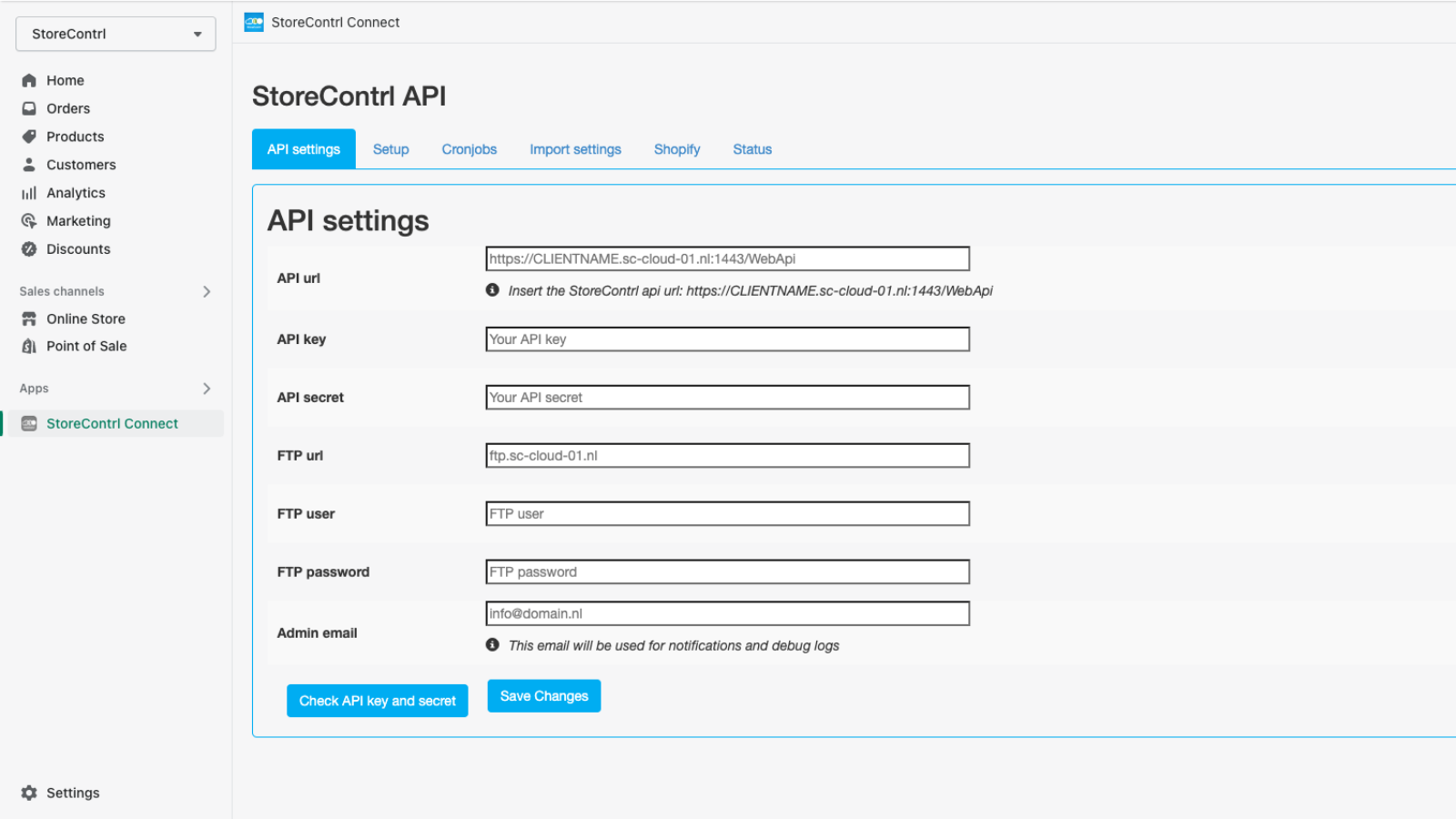 Configuración de la aplicación