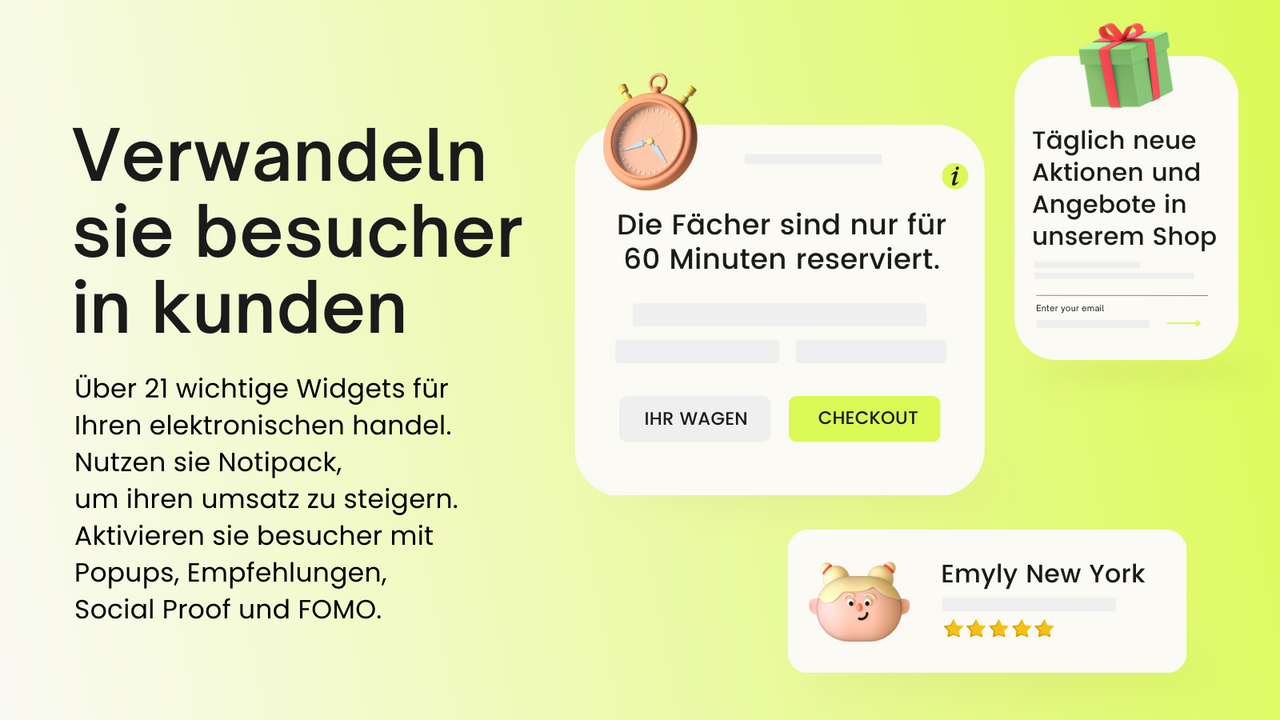 Benachrichtigungen, Pop-ups, Countdown-Timer und Cookies Popup