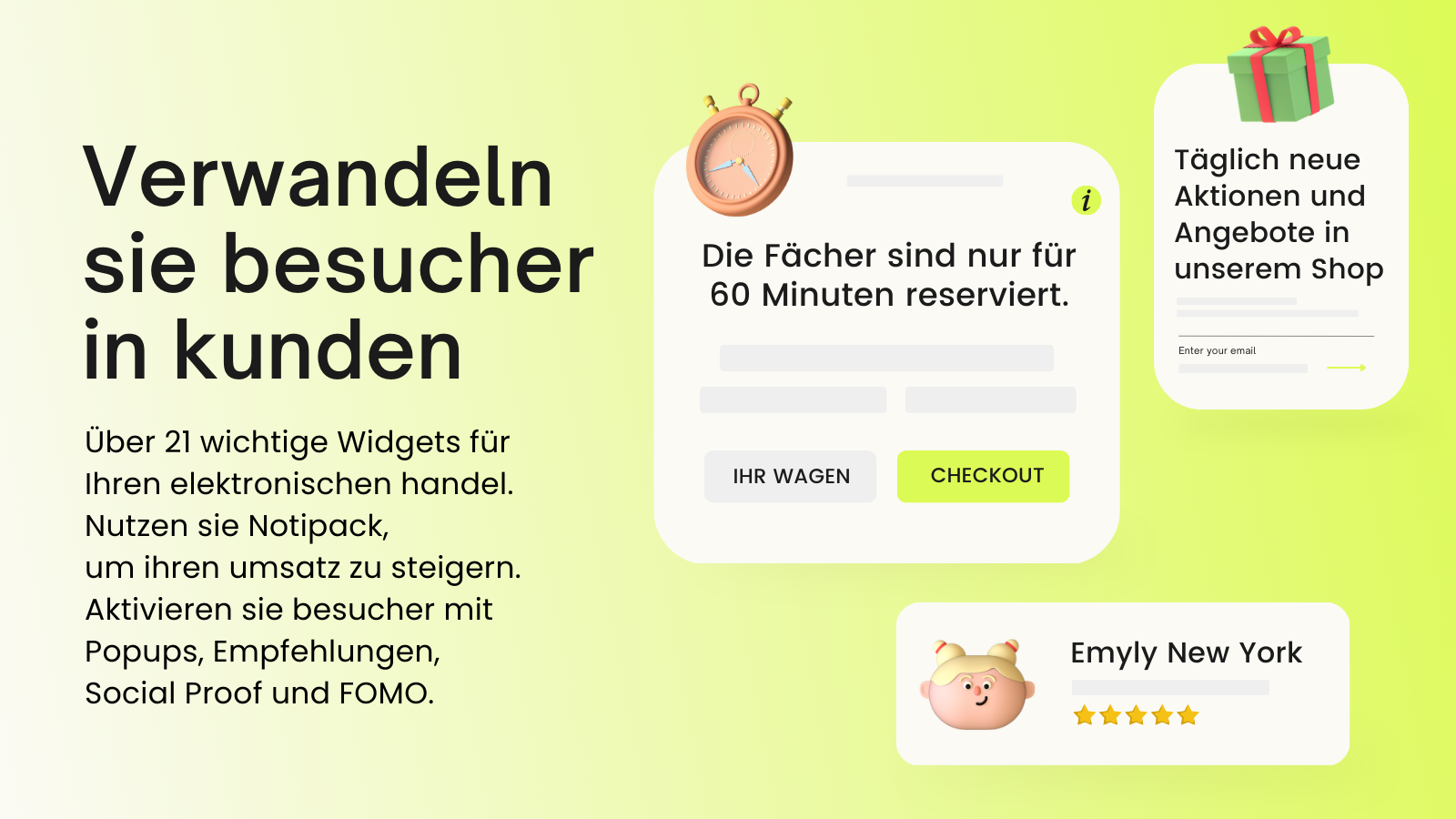 Benachrichtigungen, Pop-ups, Countdown-Timer und Cookies Popup