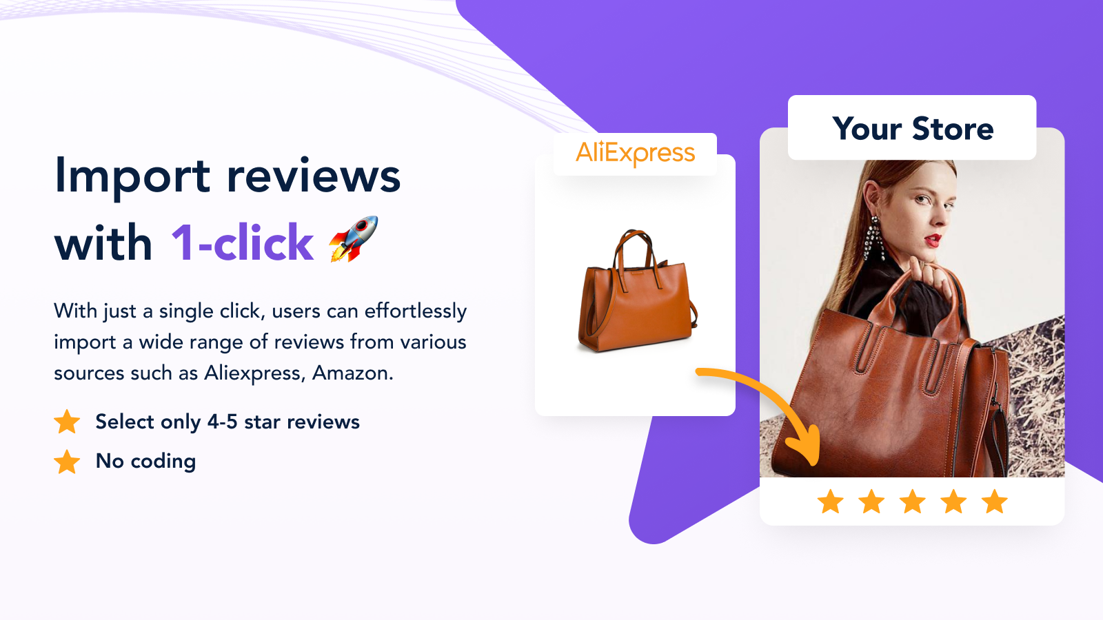 Importez des avis Amazon, Aliexpress & Alibaba en un clic