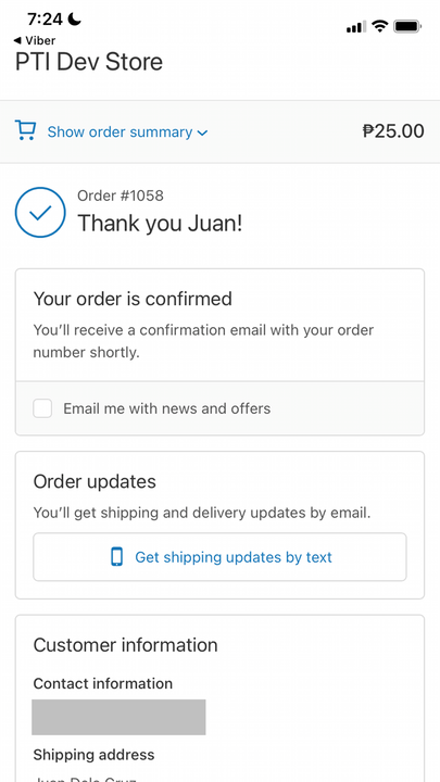 order confirmation page