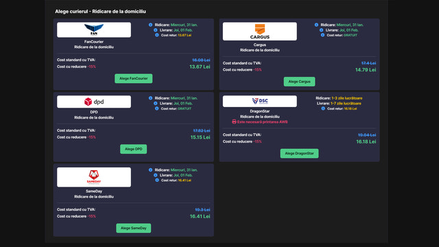 Comparação de courier