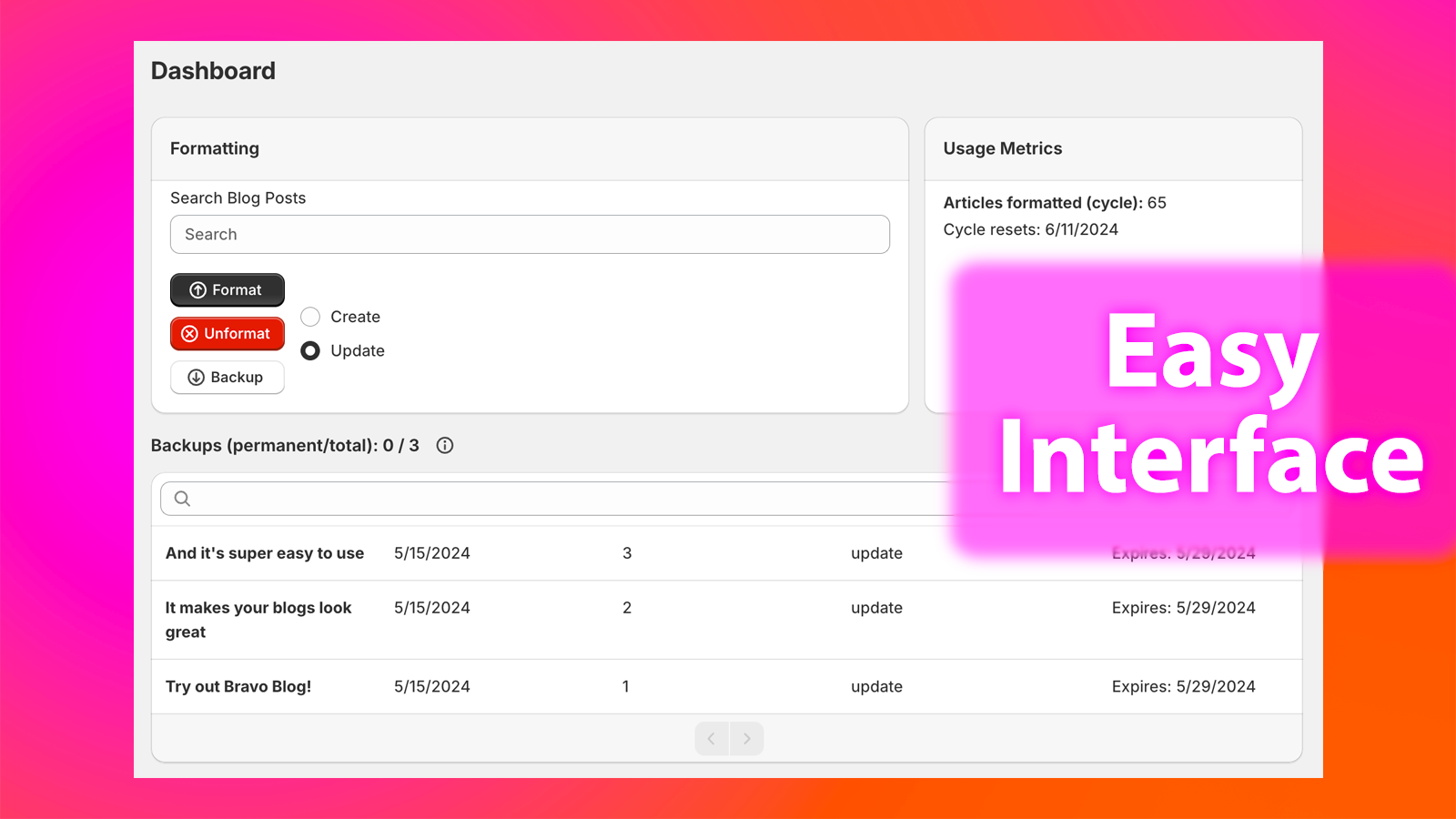 "Eenvoudige interface": Bravo Blog dashboard 