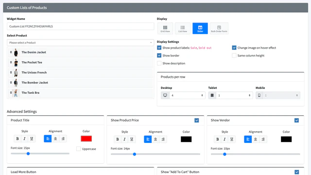 Hura Product Showcase Builder: Aangepaste Productenlijst