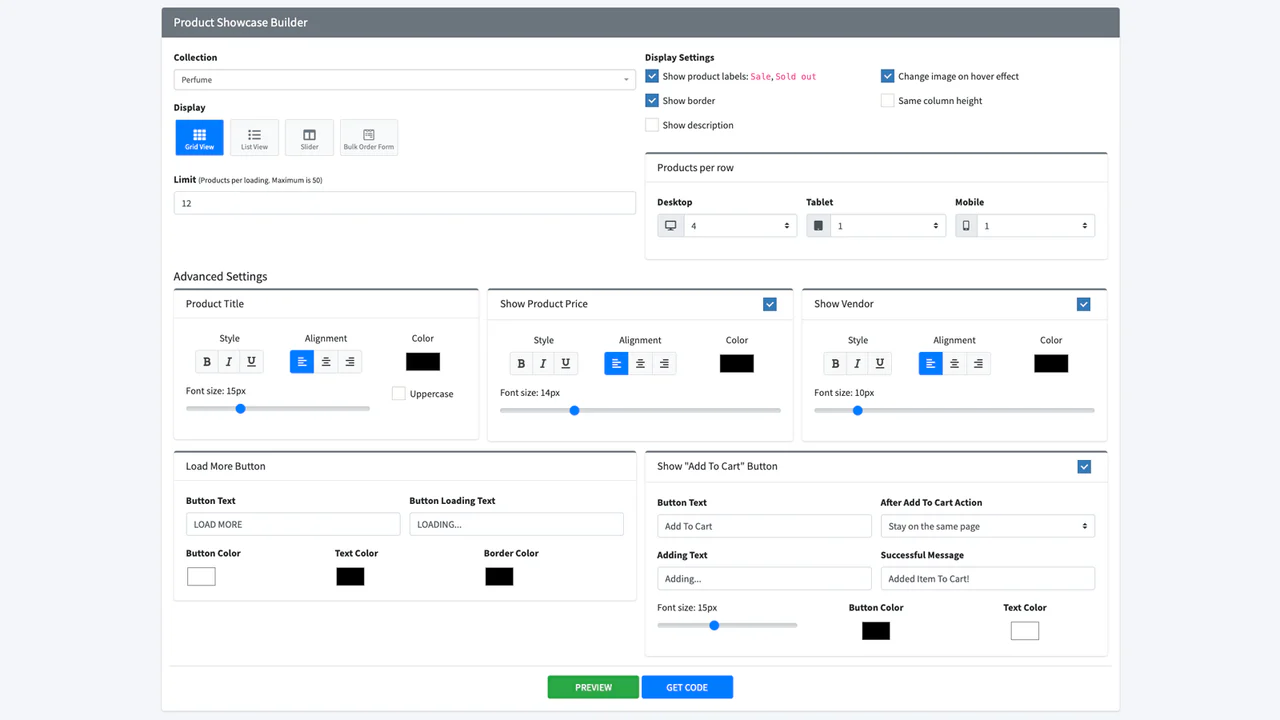 Hura Product Showcase Builder: Hela kollektionen