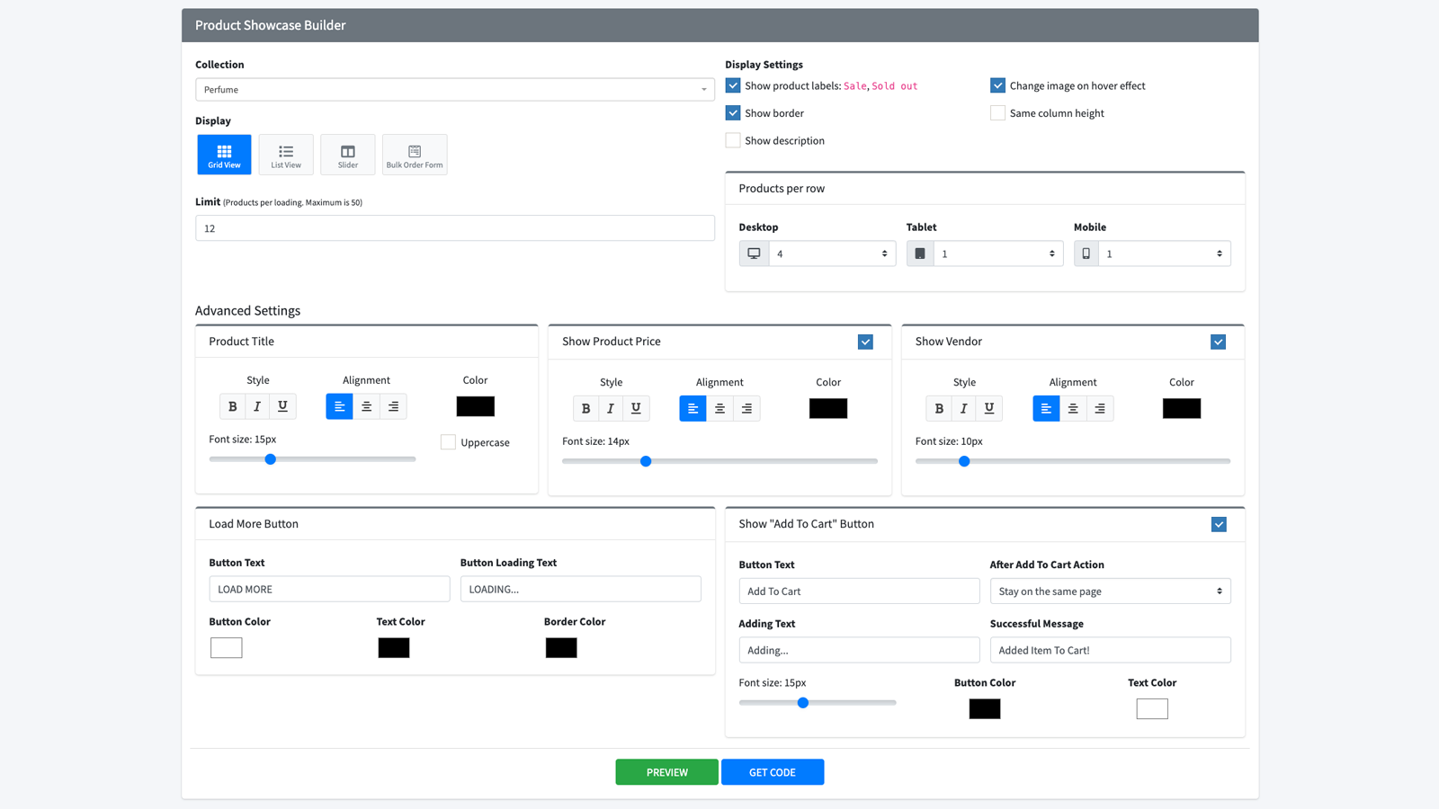 Hura Product Showcase Builder Screenshot