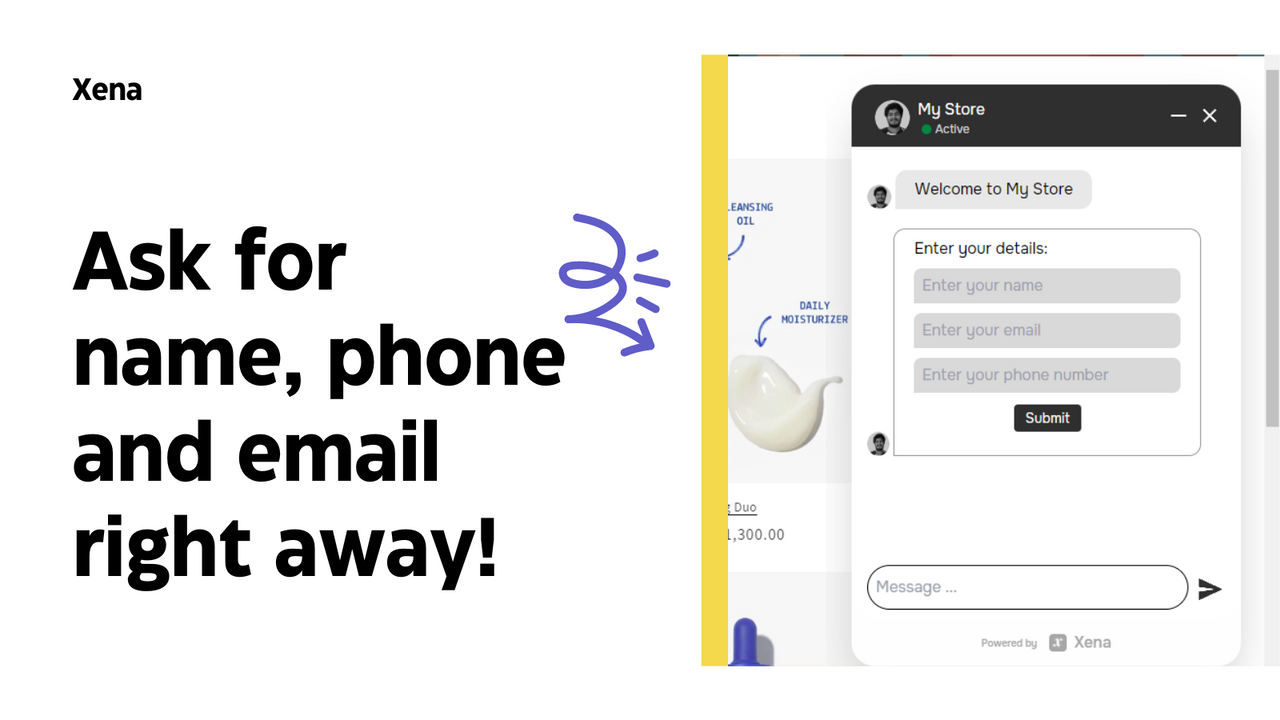 Lead-Erfassungs-Chatbot fragt nach Name, Telefon und E-Mail-Details